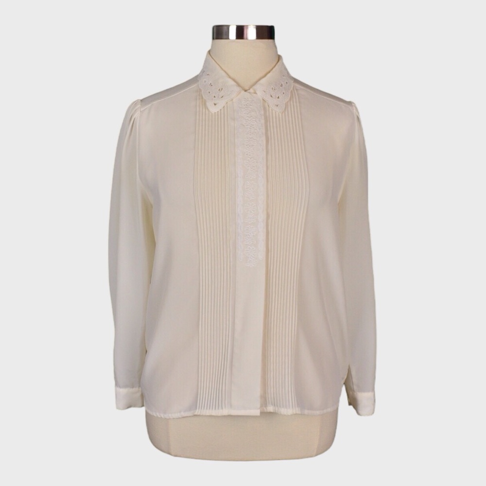 Vintage Worthington‎ Pleated Blouse Lace Collar Button Front